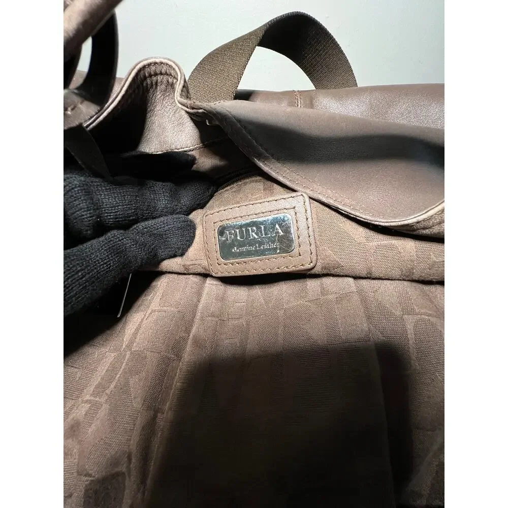 Furla Italian Leather Slouch Hobo Shoulder Crossbody Bag Taupe Large